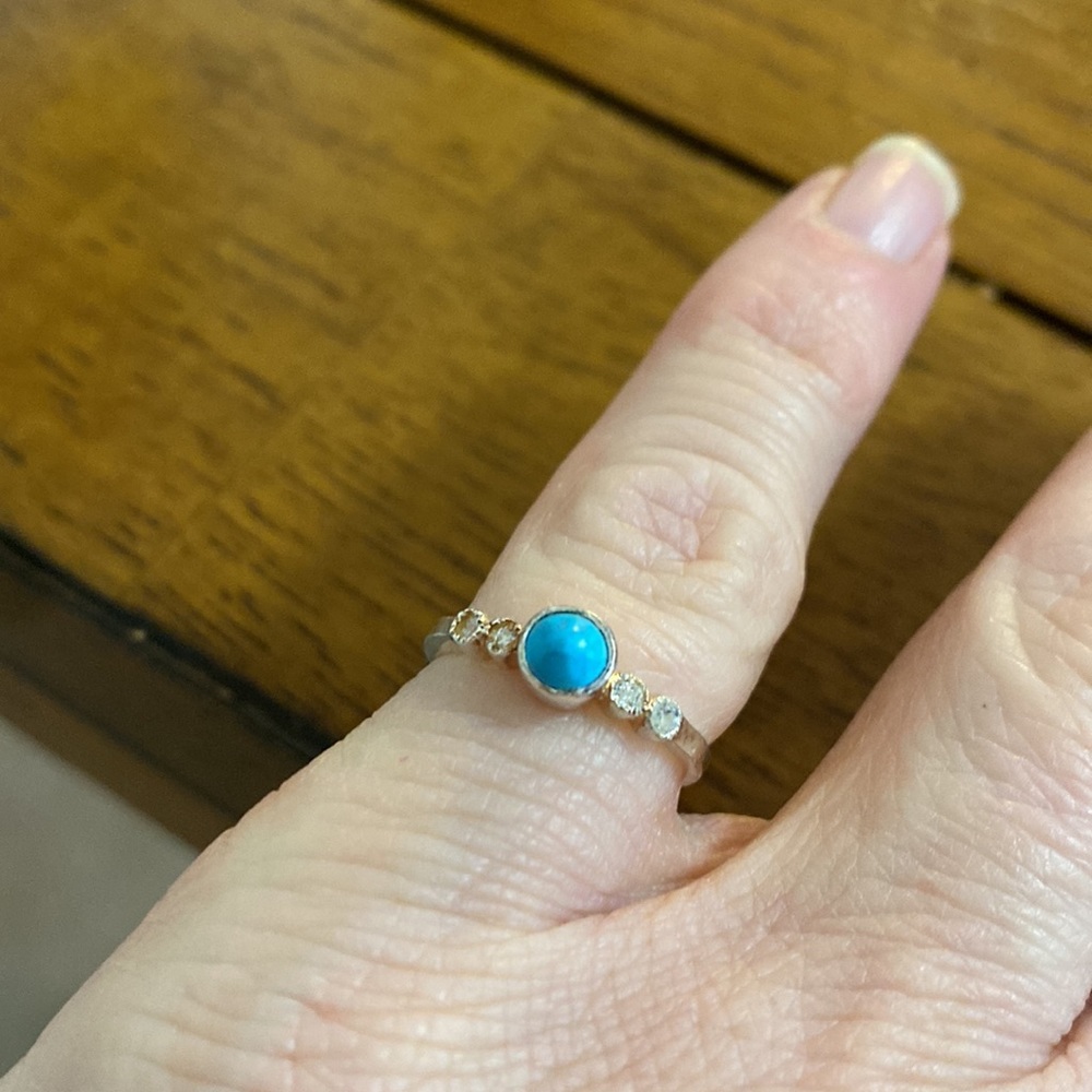 Turquoise CZs sterling silver ring. Size 4 - Picture 2 of 3